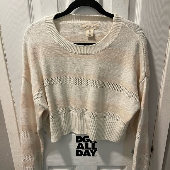 Cream Crew Neck Sweater with Ribbed Details - Picture 1 of 4